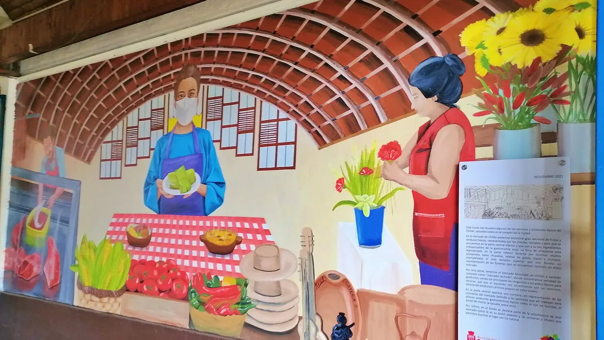 Mural colorido en el mercado de Chillán