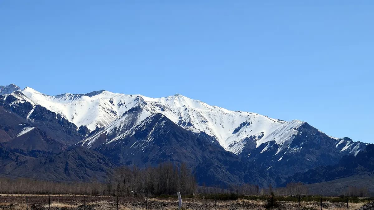 Snow-covered Andes peaks seen from Uspallata, in Mendoza